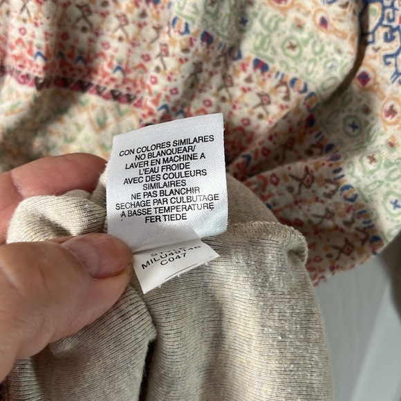 SO blue sigrid olsen VTG Y2K raglan slv cotton crop top boho geo multi color 2X - Picture 5 of 13